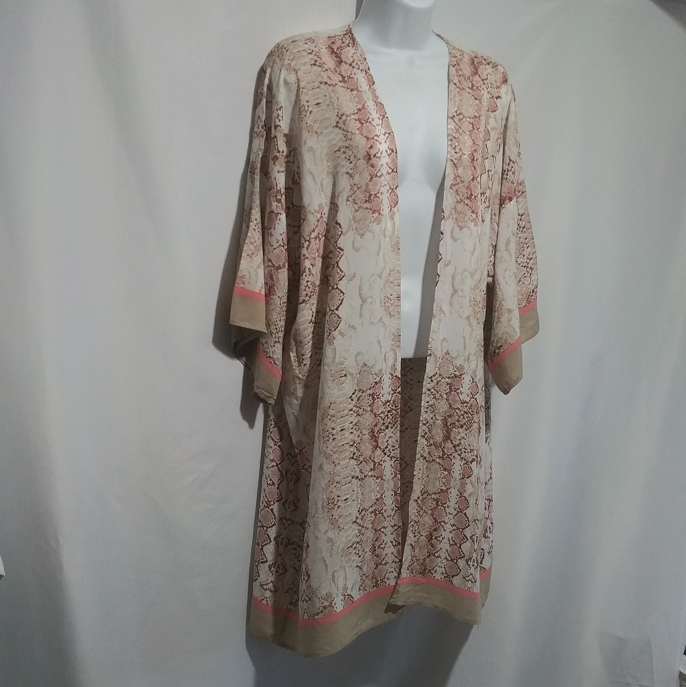 Reptilian Print Swim Cover Up Duster Kimono Size L-XL